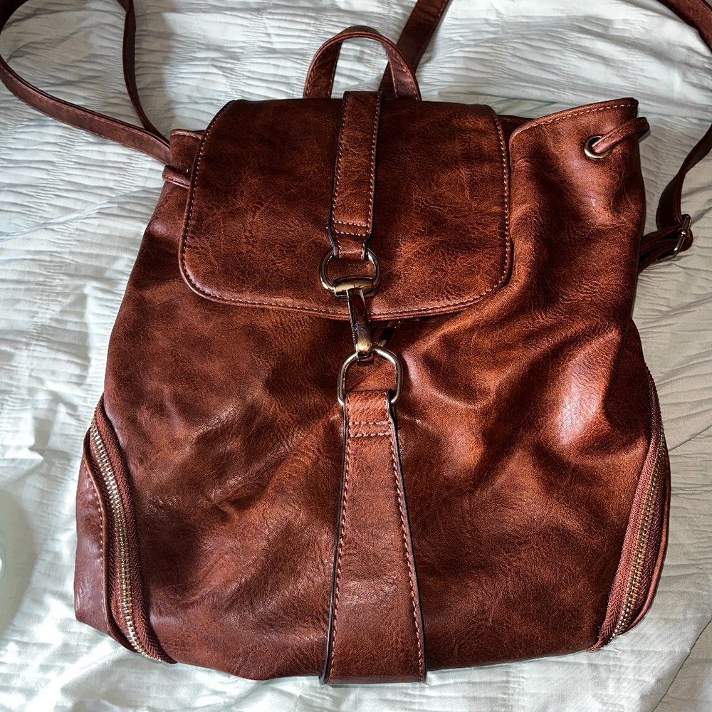 Brown Faux Leather Backpack